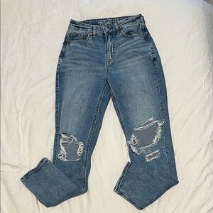 American Eagle Outfitters High Rise Ripped Blue Jeans